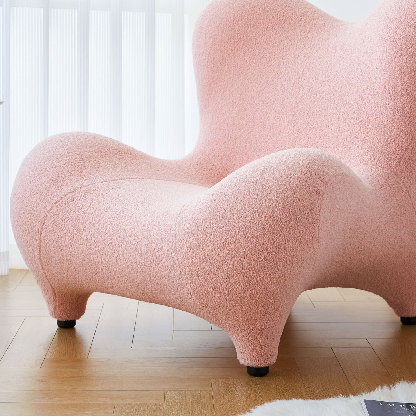 Whimsy High Back Sherpa Armchair with Footstool in Pink