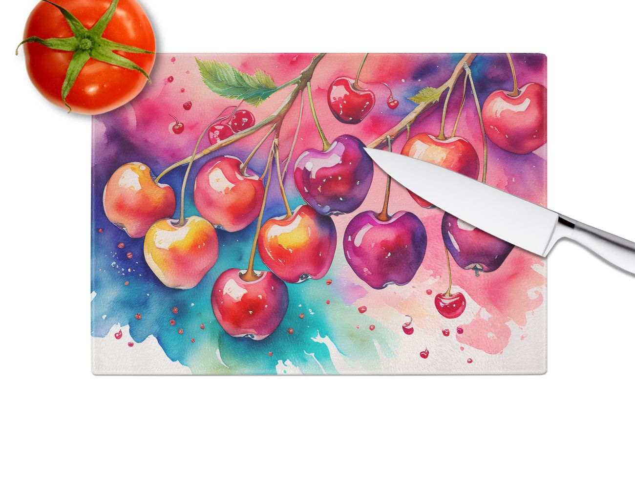 Cherries Tempered Glass Kitchen Cutting and Serving Board