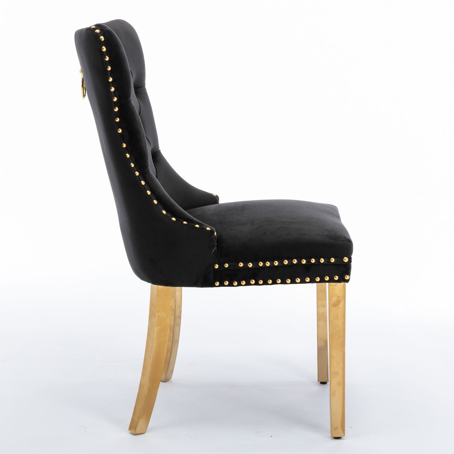 Lorelei Velvet Tufted Dining Chair Set of 2 in Black and Gold