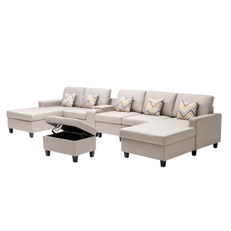 Nolan 163" 7Pc Double Chaise Sectional Sofa with Interchangeable Legs