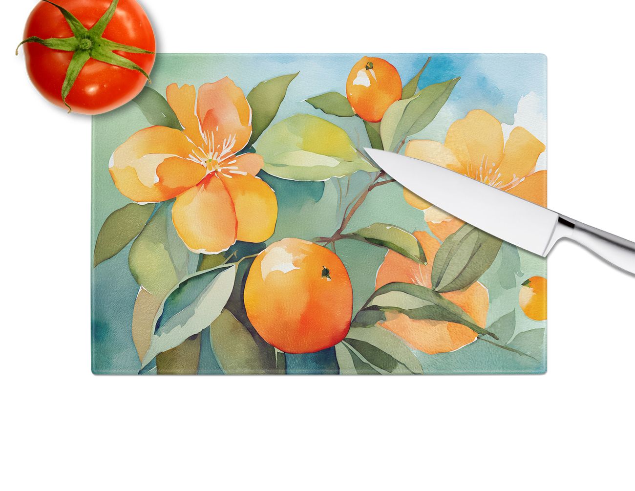 Orange Blossom Tempered Glass Kitchen Cutting and Serving Board