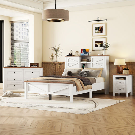 Frazier 3 Pc. Full Platform Bedroom Suite in White & Brown