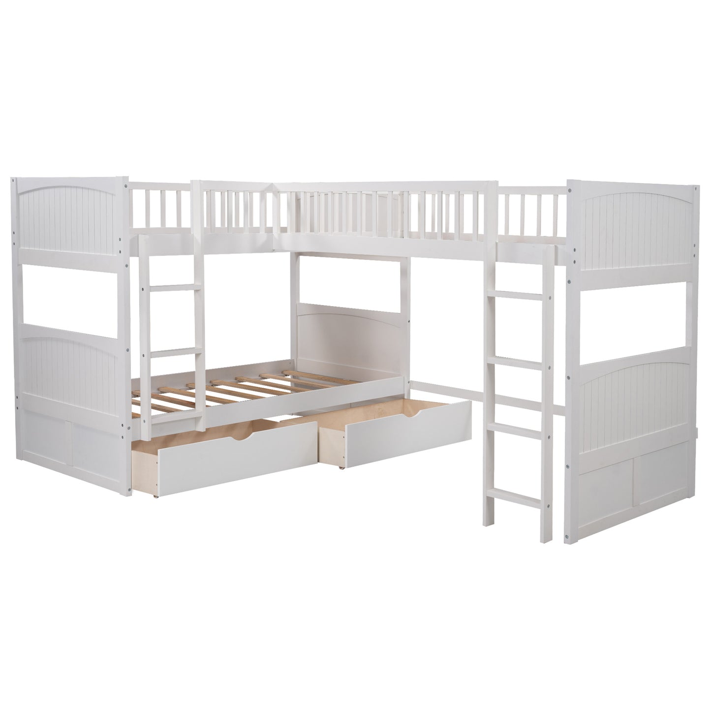 Twin Size Bunk Bed with a Loft Bed attached, with Two Drawers,Gray