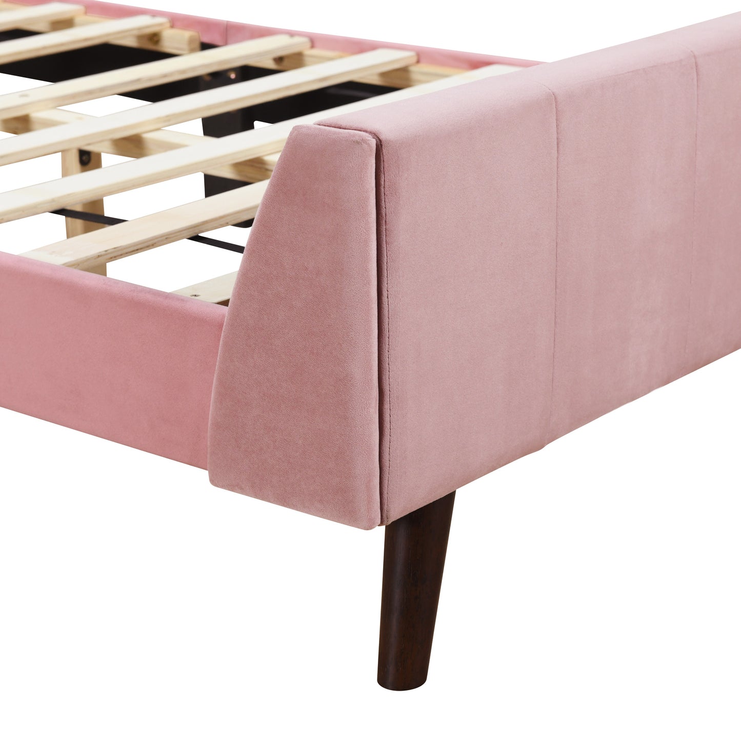 Twin Size Upholstered Platform Bed, Velvet, Pink