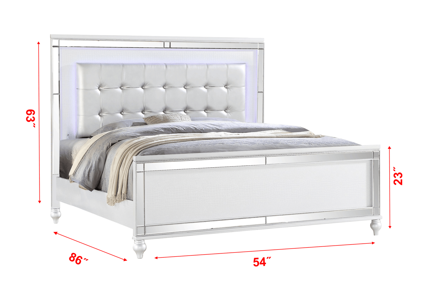 Sterling Full 5 Pc LED Bedroom Suite in White