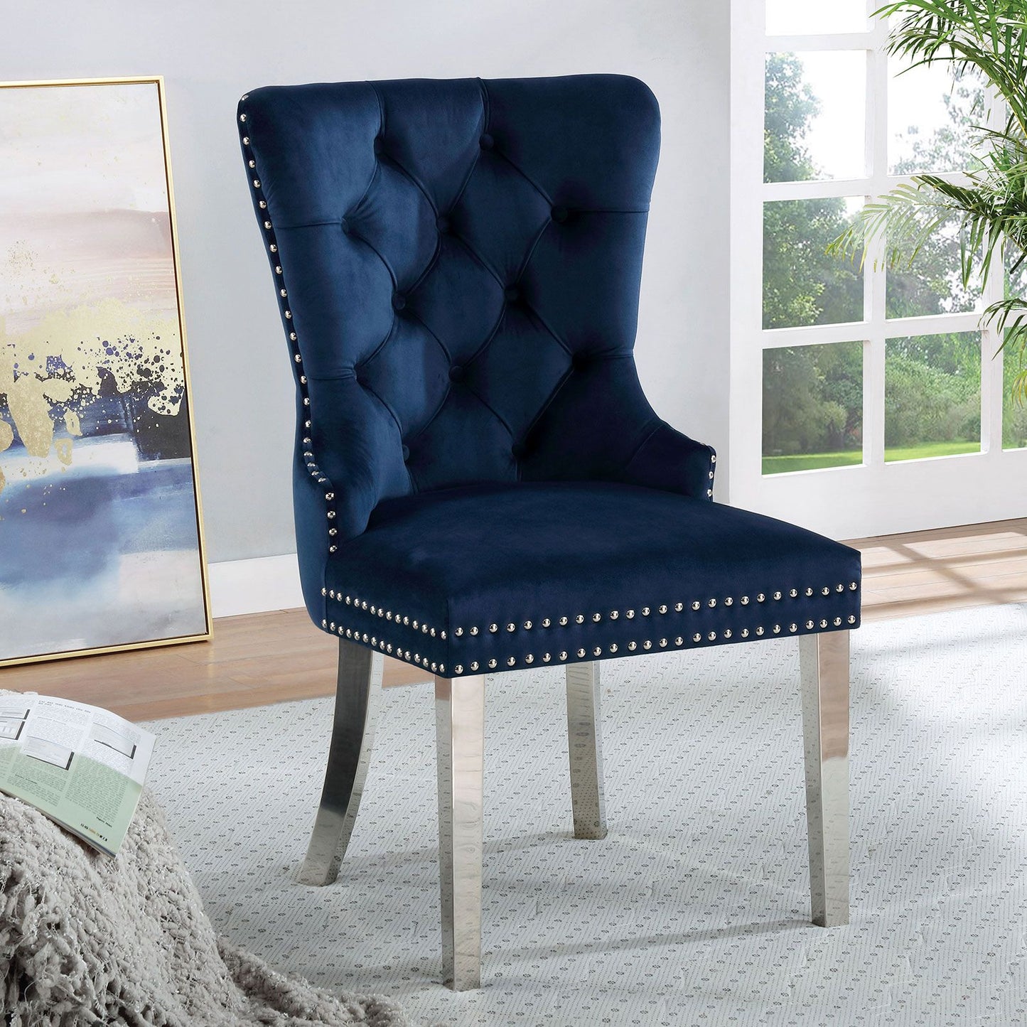 Talisa Button-Tufted Wingback Dining Chair Set of 2 in Blue