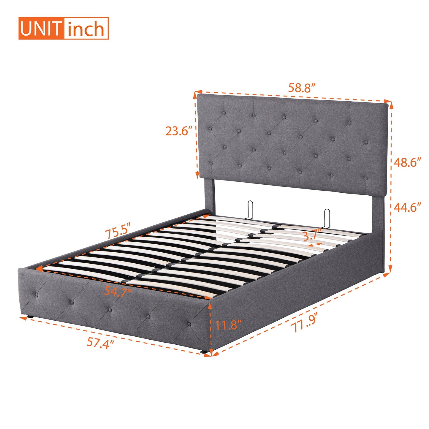 Full size Upholstered Platform Bed with Hydraulic Storage System