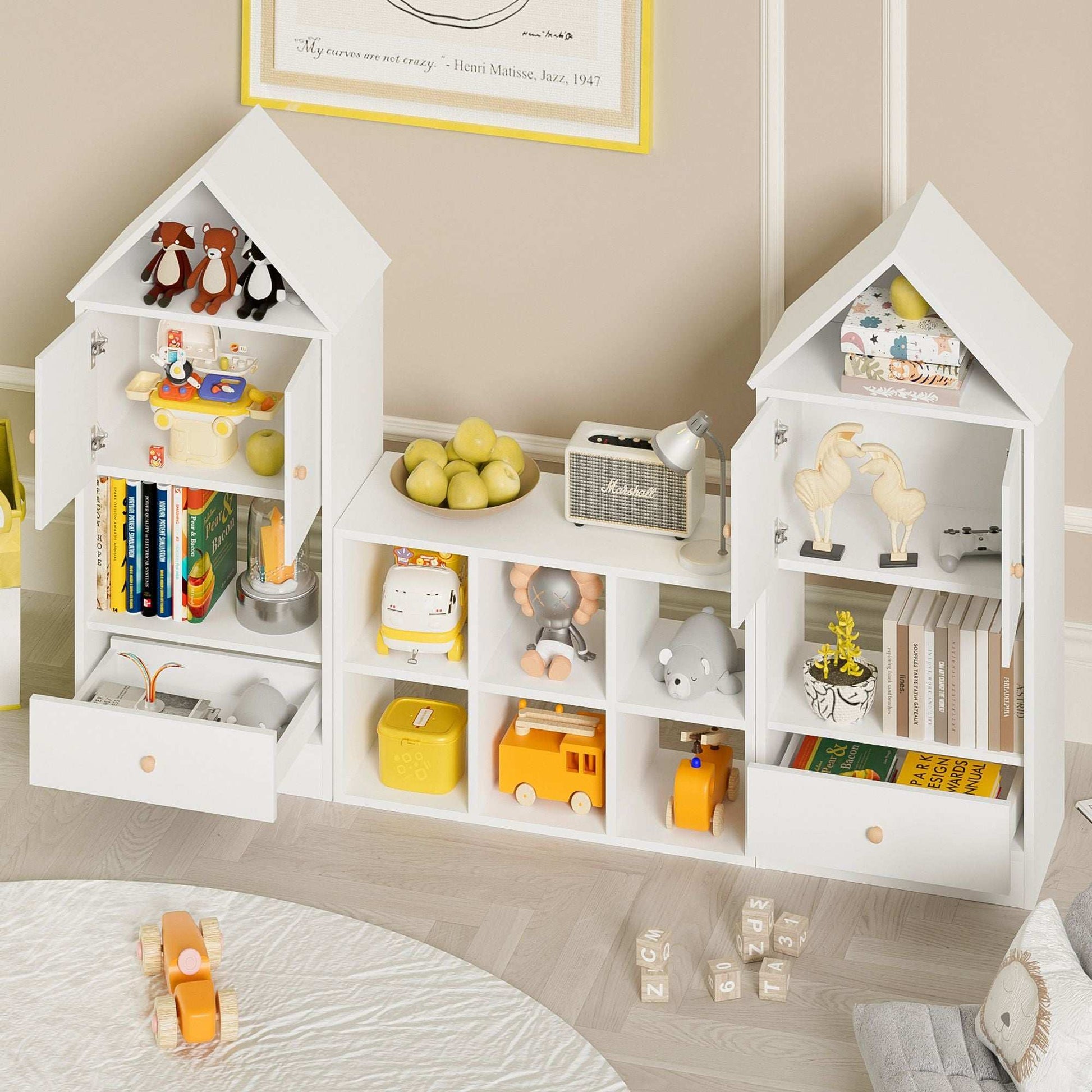 Children's House Shaped Bookcase with Multi-Functional Storage