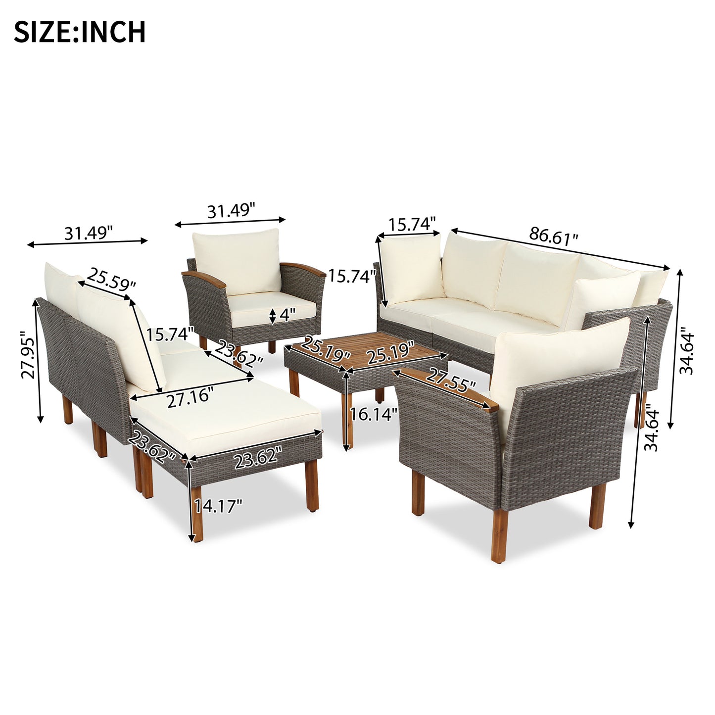 Piata 9 Pc. Outdoor Sectional Set with Coffee Table