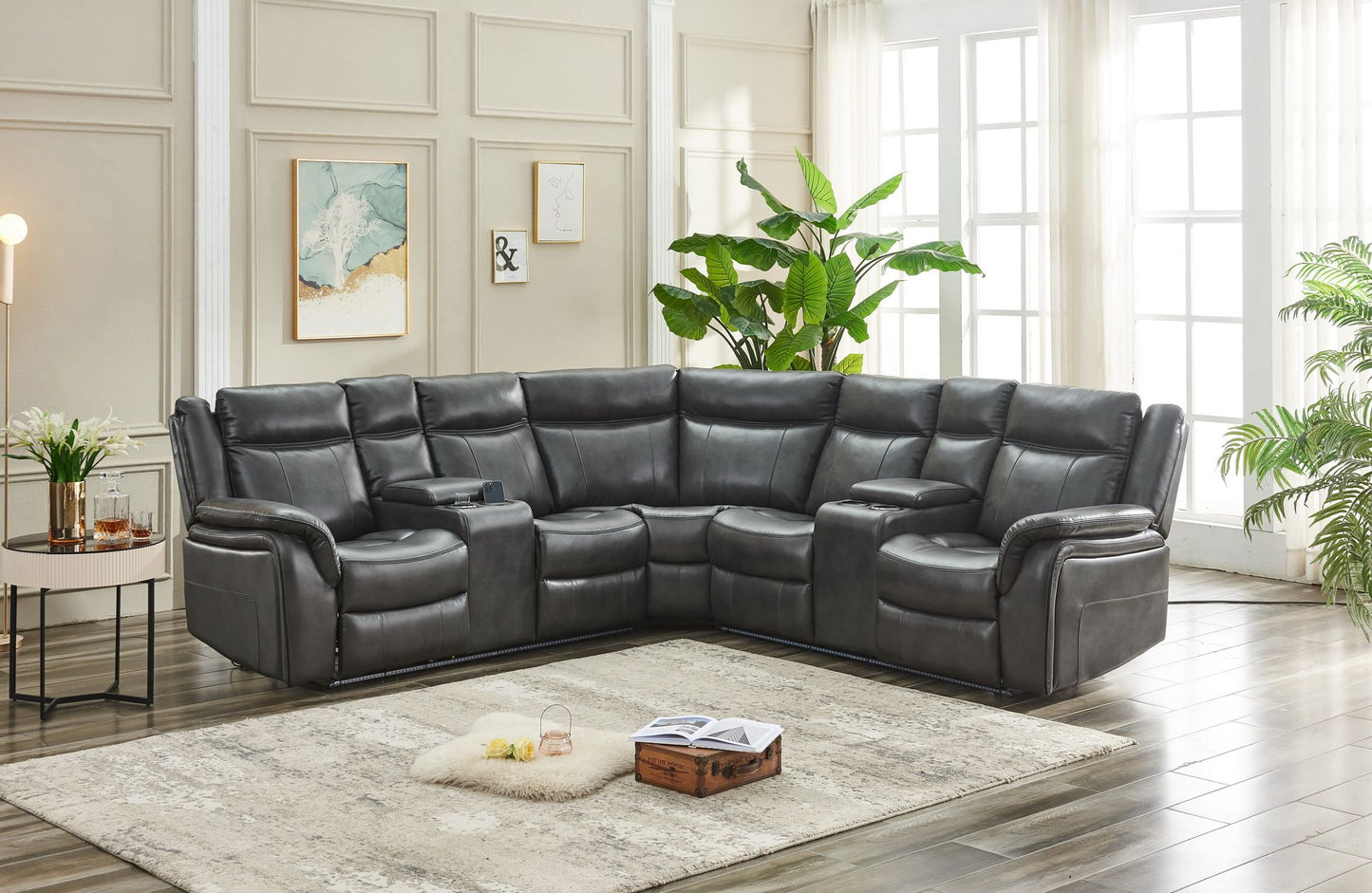 Stephan Power Reclining Sectional in Gray W/LED strip