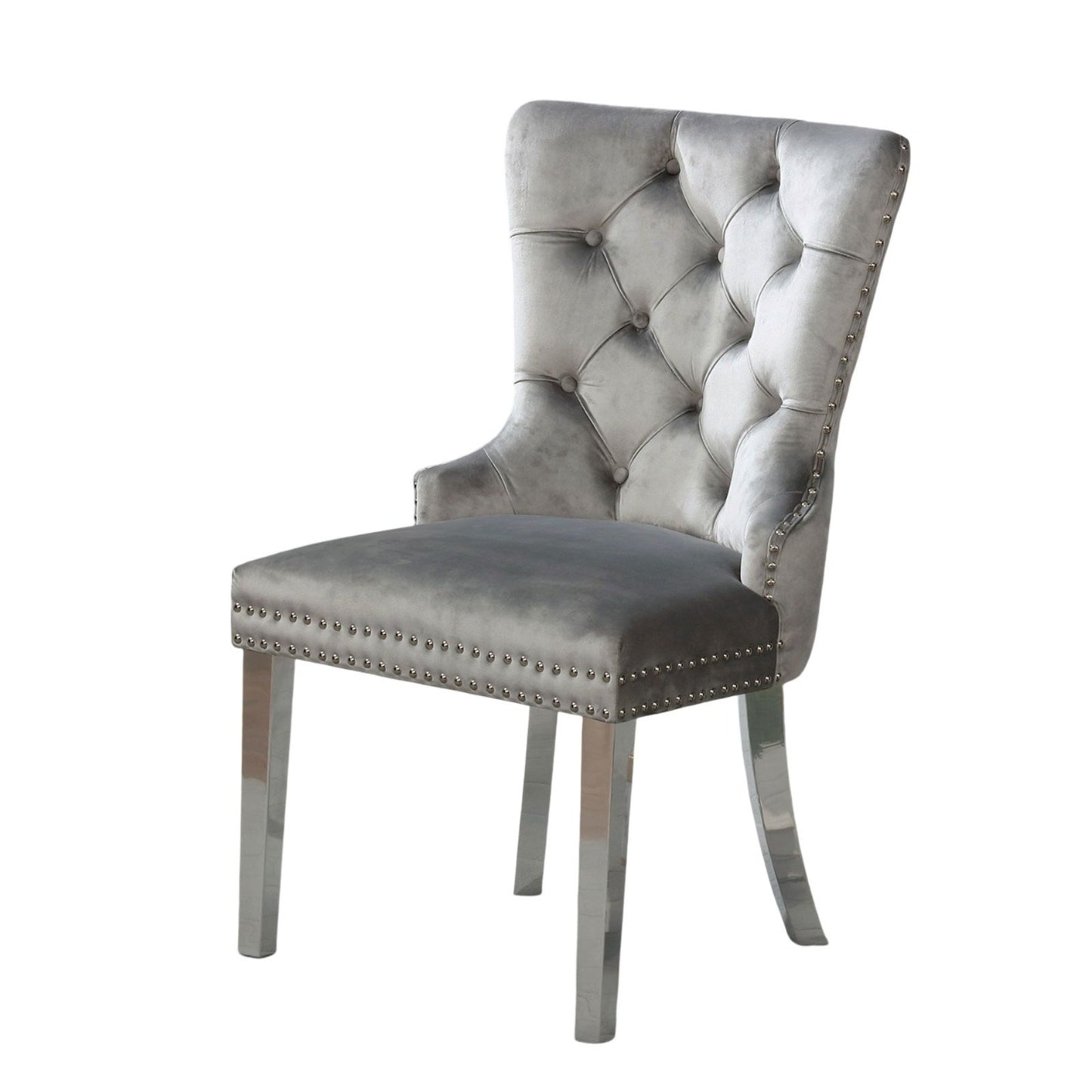 Talisa Button-Tufted Wingback Dining Chair Set of 2 in Grey