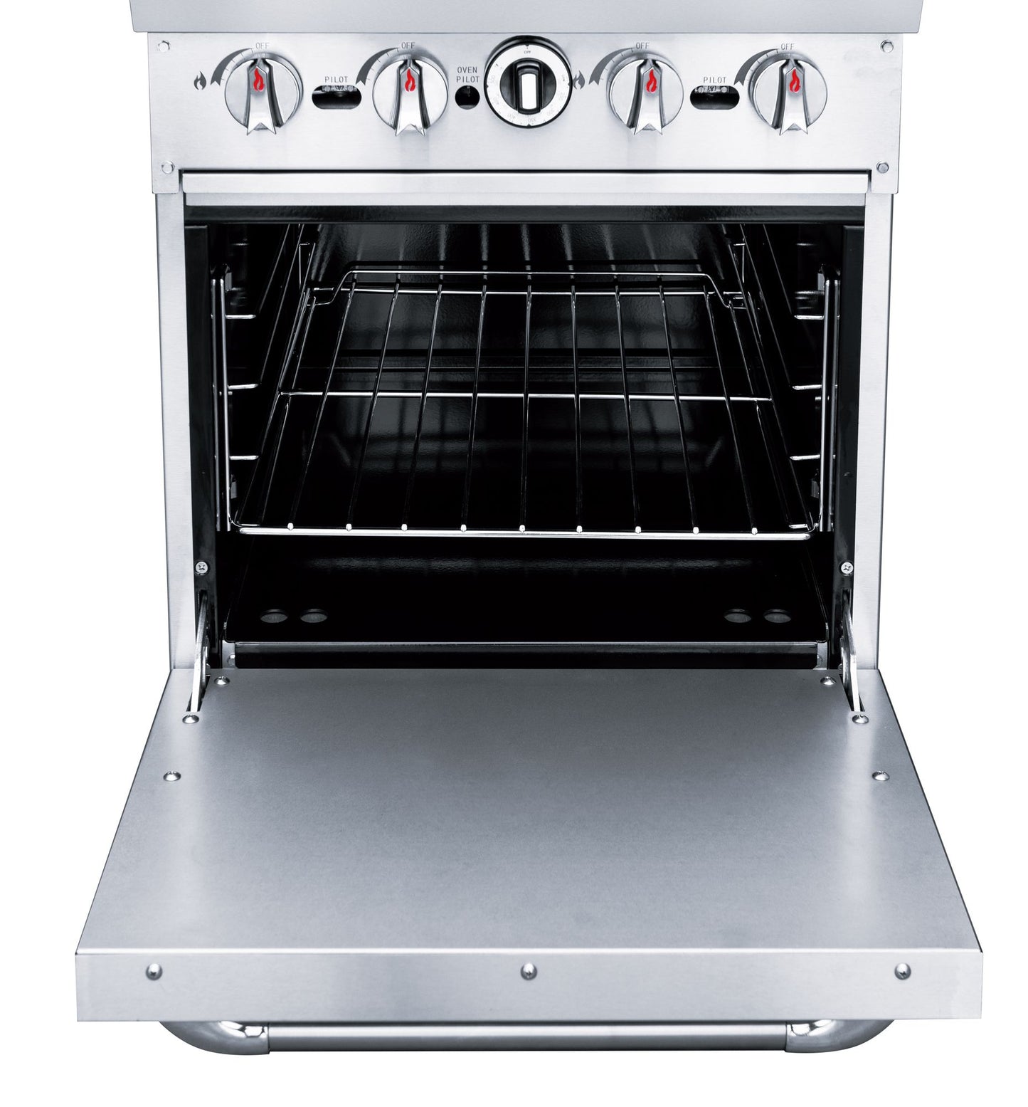 Dukers Commercial 24" Gas Hot Plate Cooktop and Oven Combination Cabinet in Stainless Steel