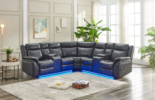 Stephan Power Reclining Sectional in Gray W/LED strip