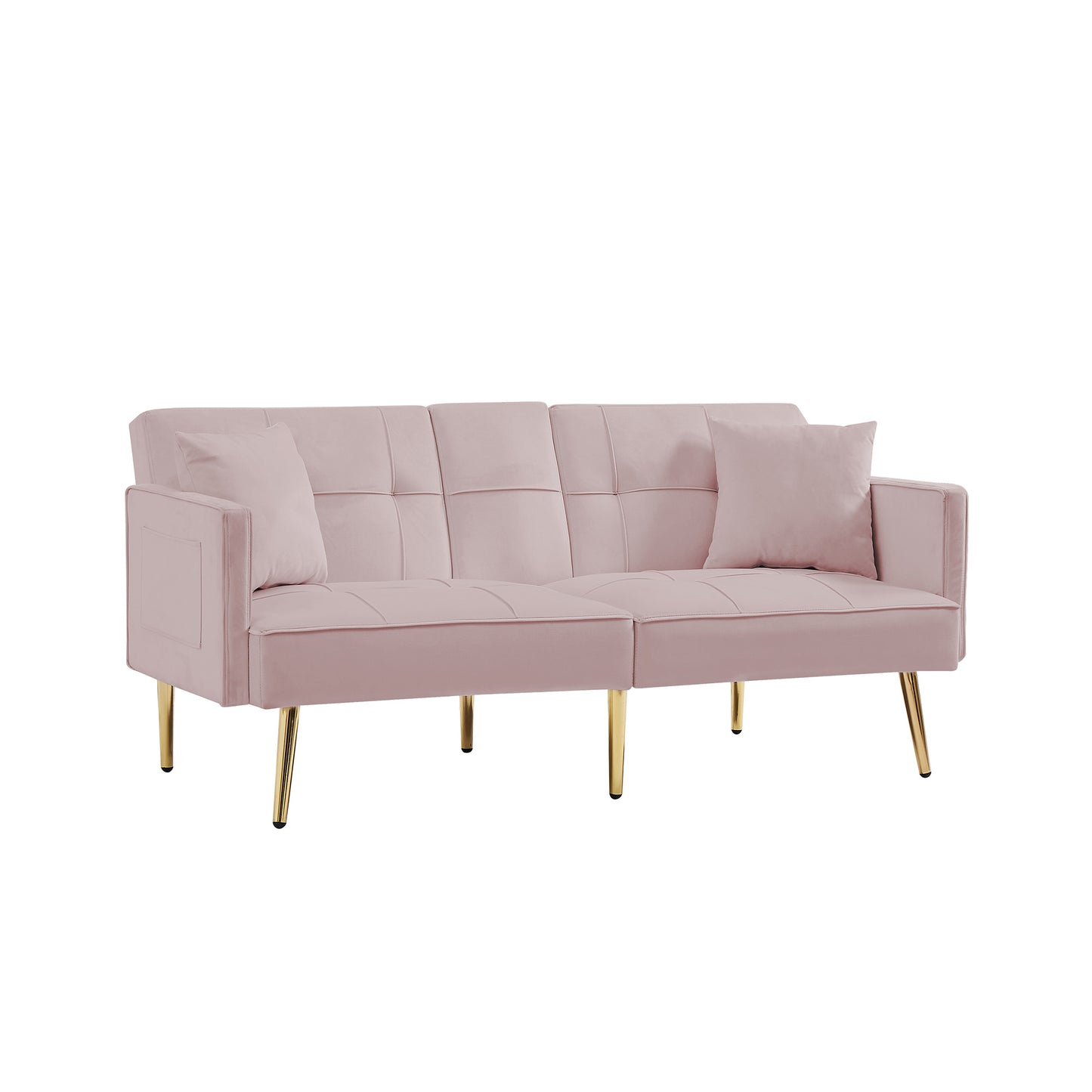 Sicily Pink Convertible Loveseat with Gold Metal Legs