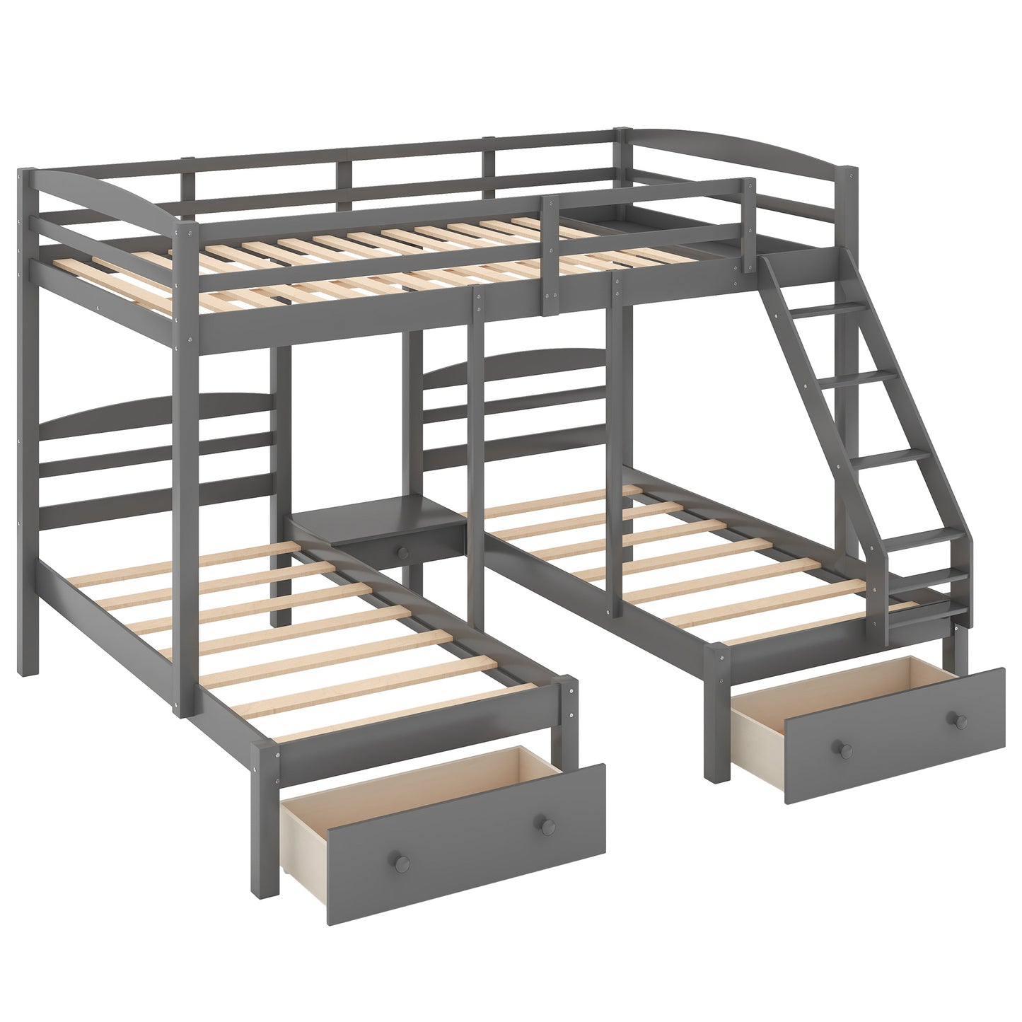 Full over Twin & Twin Bunk Bed,Triple Bunk Bed with Drawers