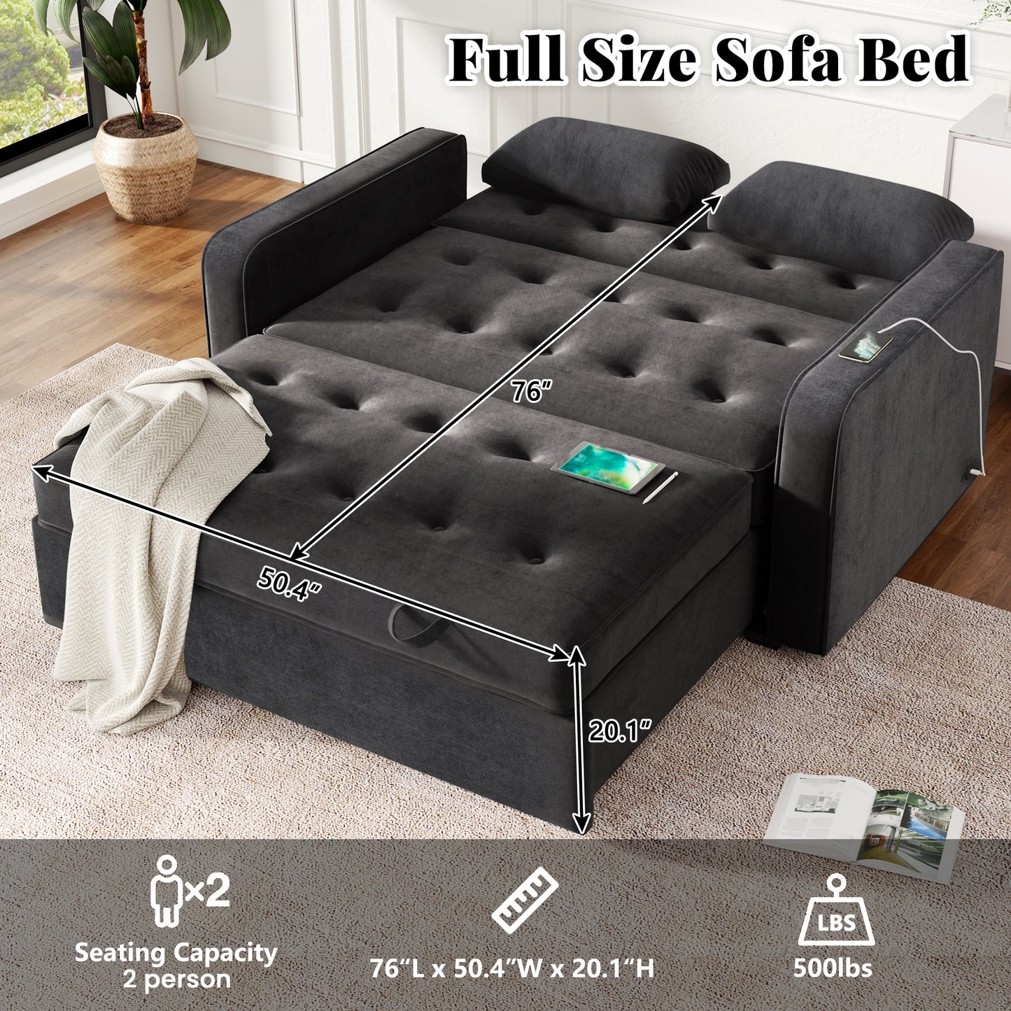 Evander Loveseat Sofa Sleeper in Black