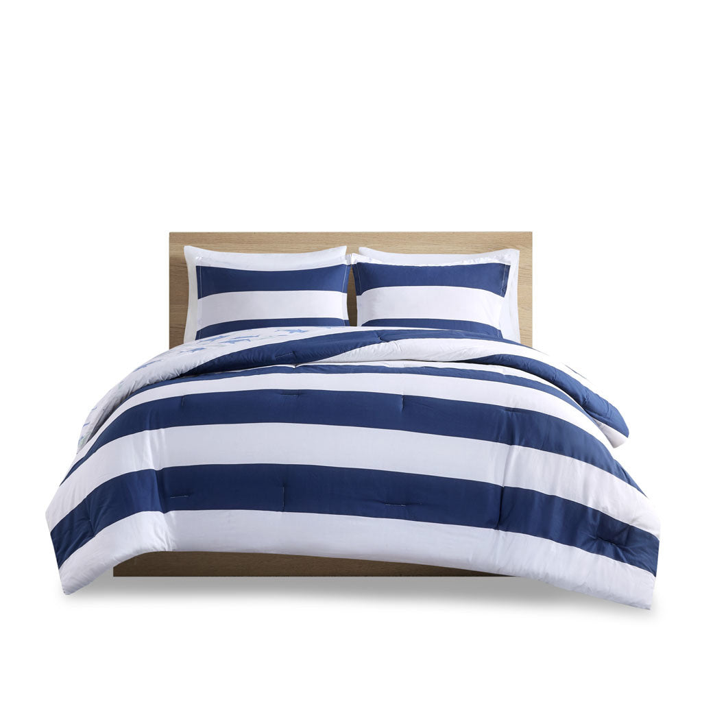 Cotton Cabana Stripe Reversible Comforter Set with Shark Reverse