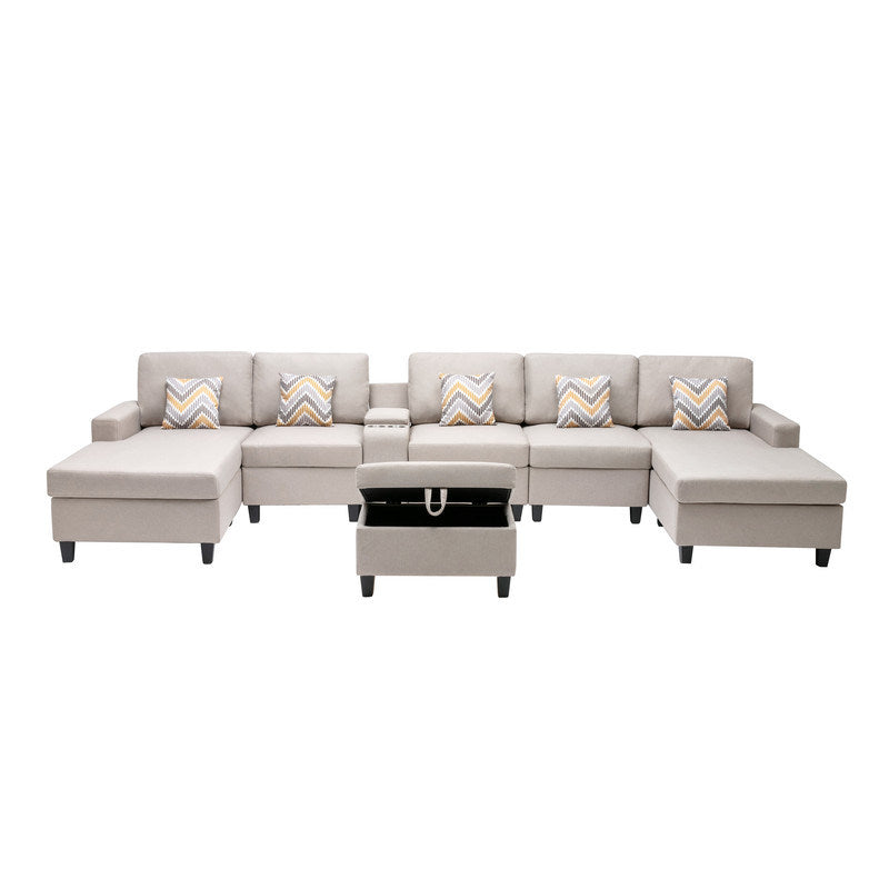 Nolan 163" 7Pc Double Chaise Sectional Sofa with Interchangeable Legs