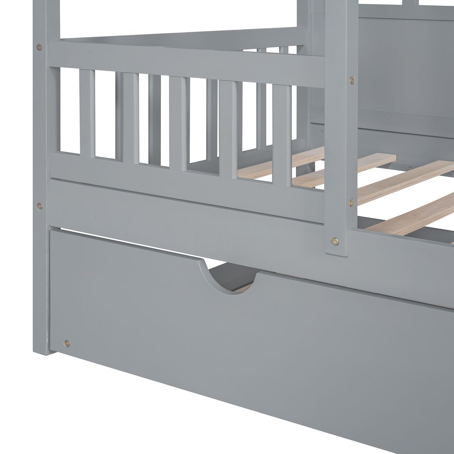 Twin Size Wood House Bed With Twin Size Trundle