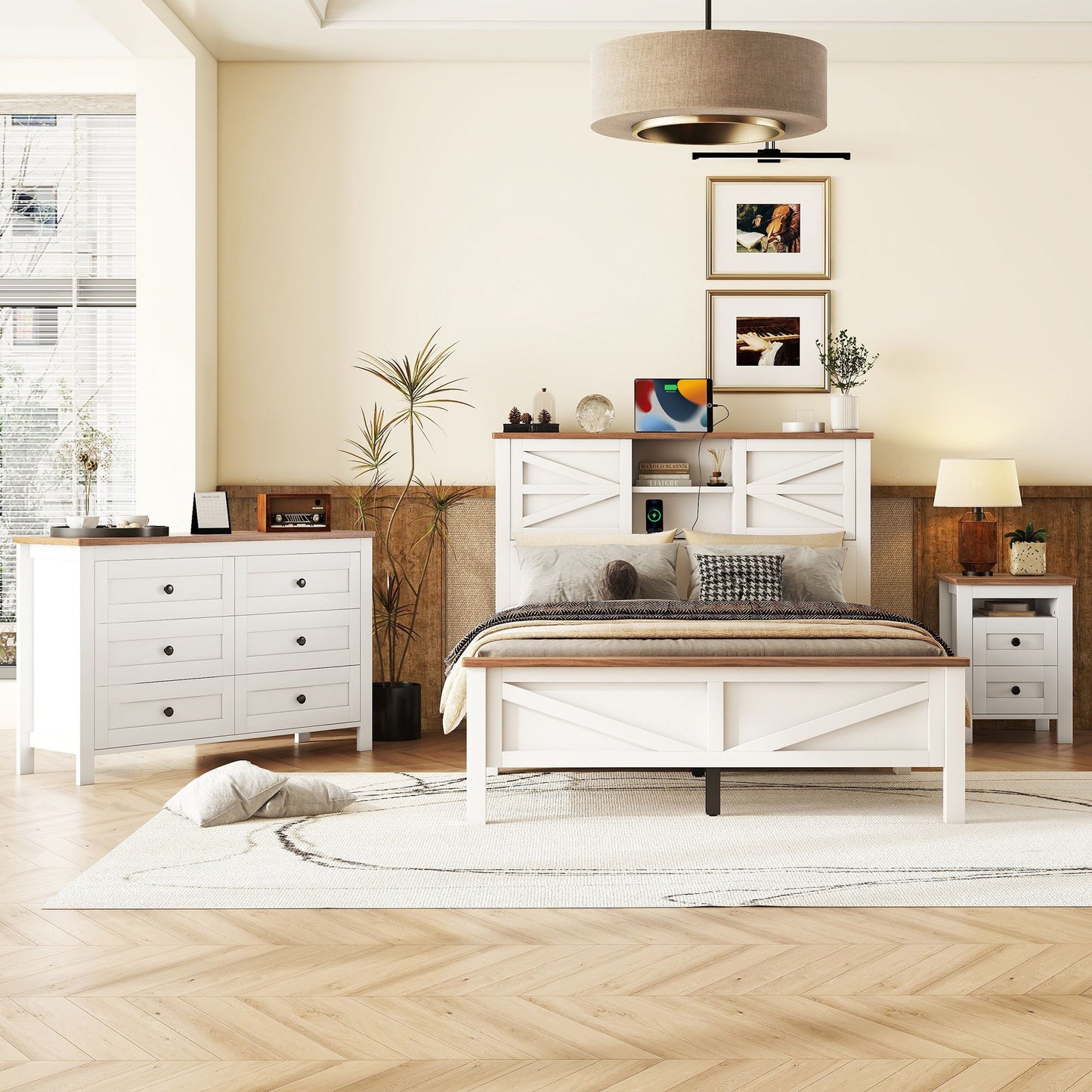 Frazier 3 Pc. Full Platform Bedroom Suite in White & Brown