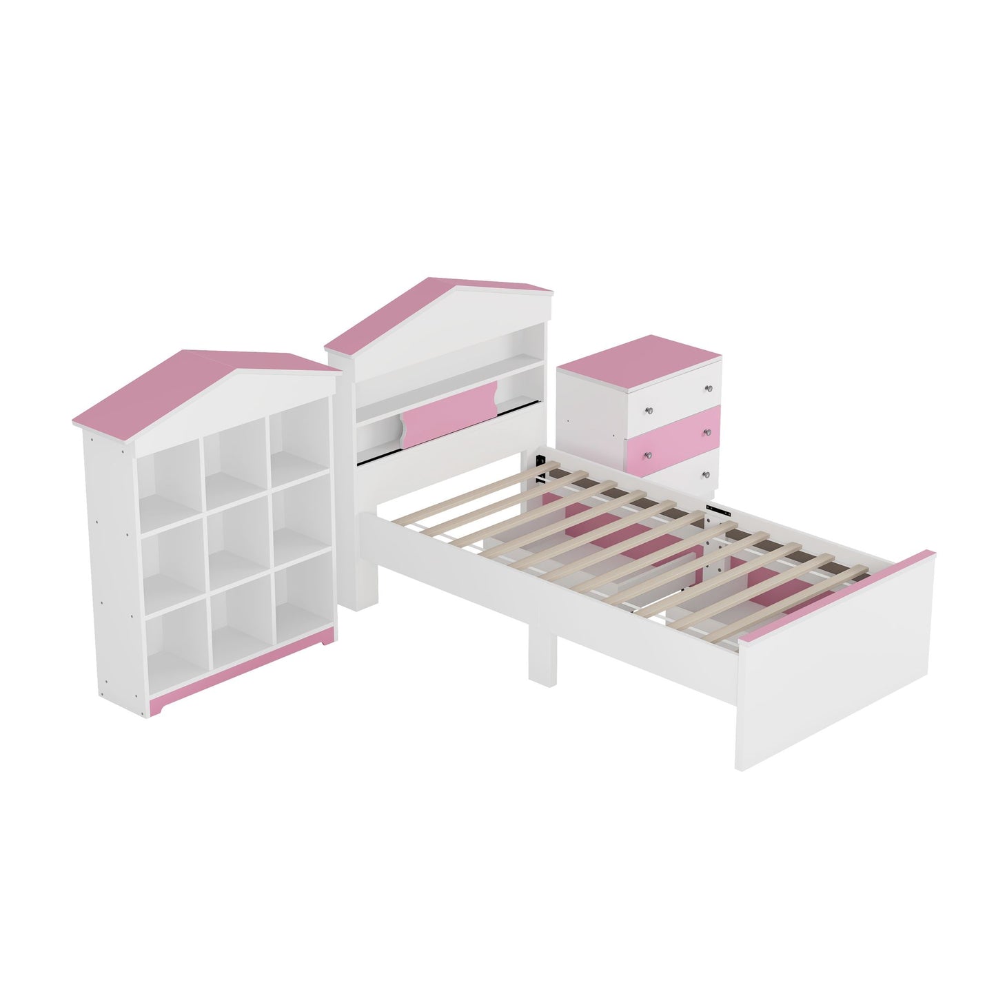 Prairie Wish 3 Pc. Twin House Bedroom Set in Pink & White