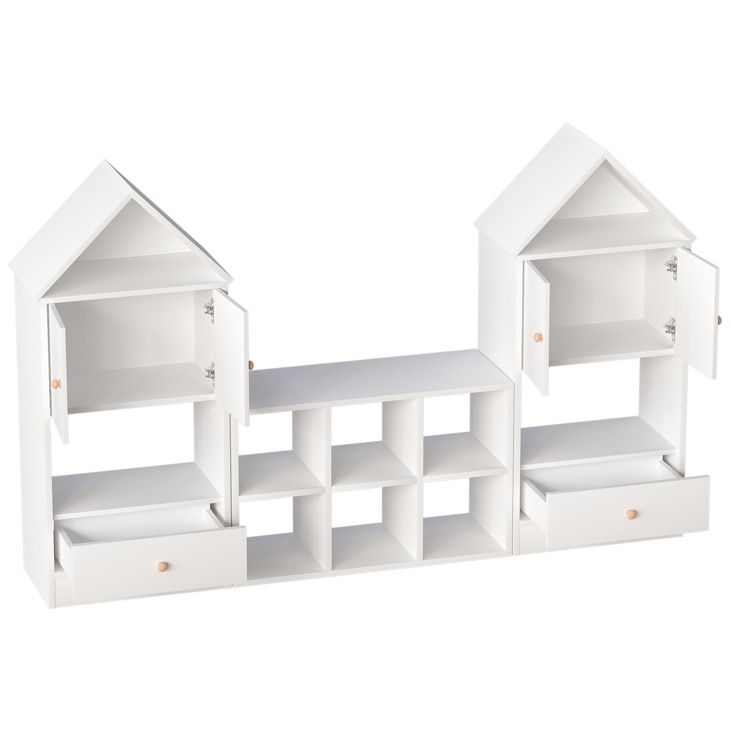 Children's House Shaped Bookcase with Multi-Functional Storage