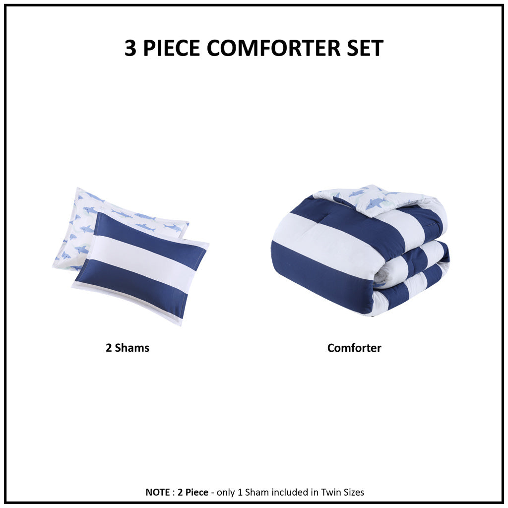 Cotton Cabana Stripe Reversible Comforter Set with Shark Reverse