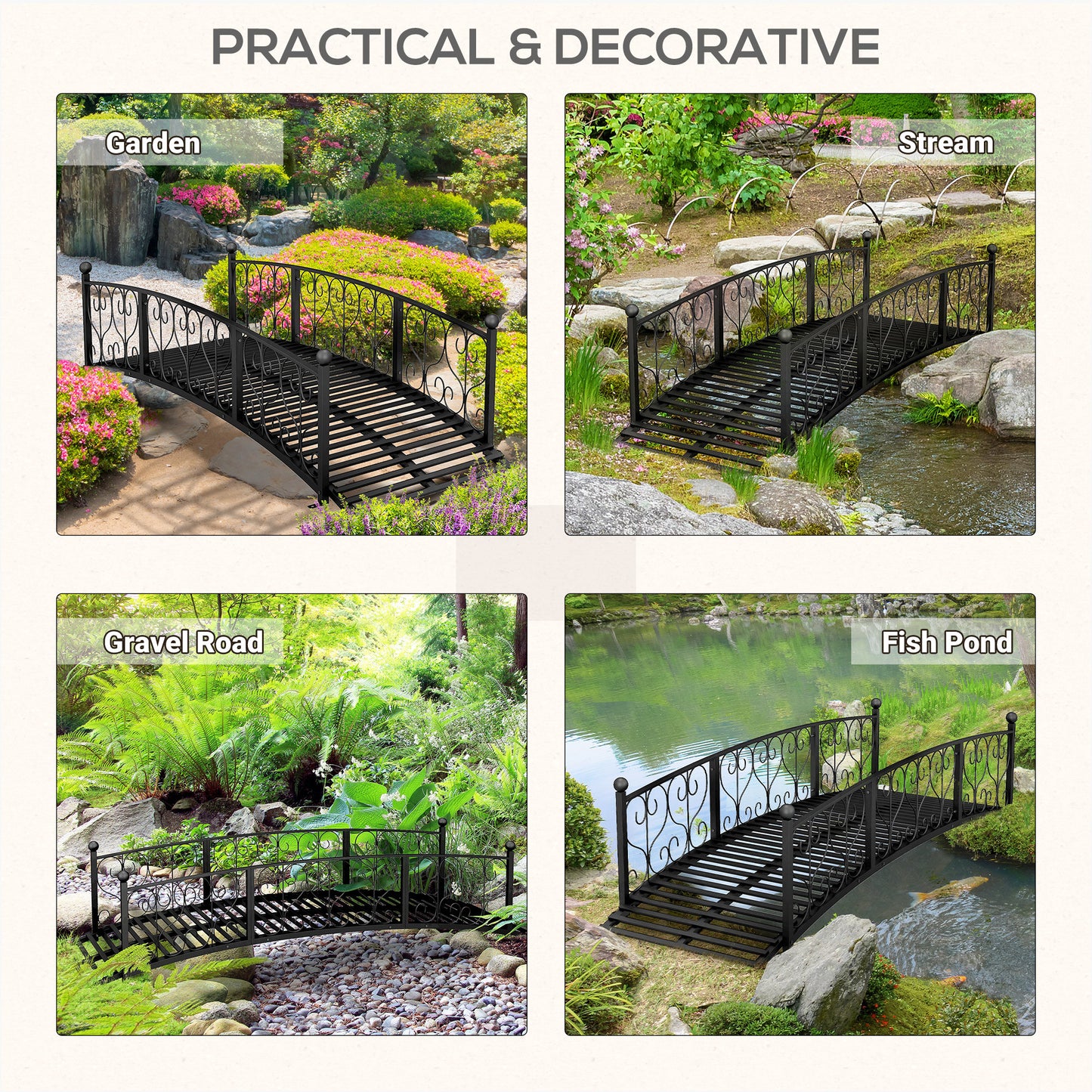 Outsunny 7' Metal Arch Garden Bridge in Black