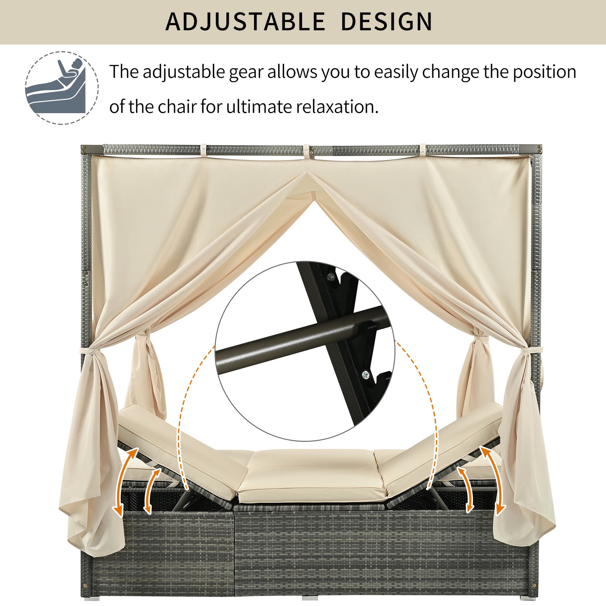 Pomona Adjustable Sun Bed With Curtain - Divine Heart L.A.