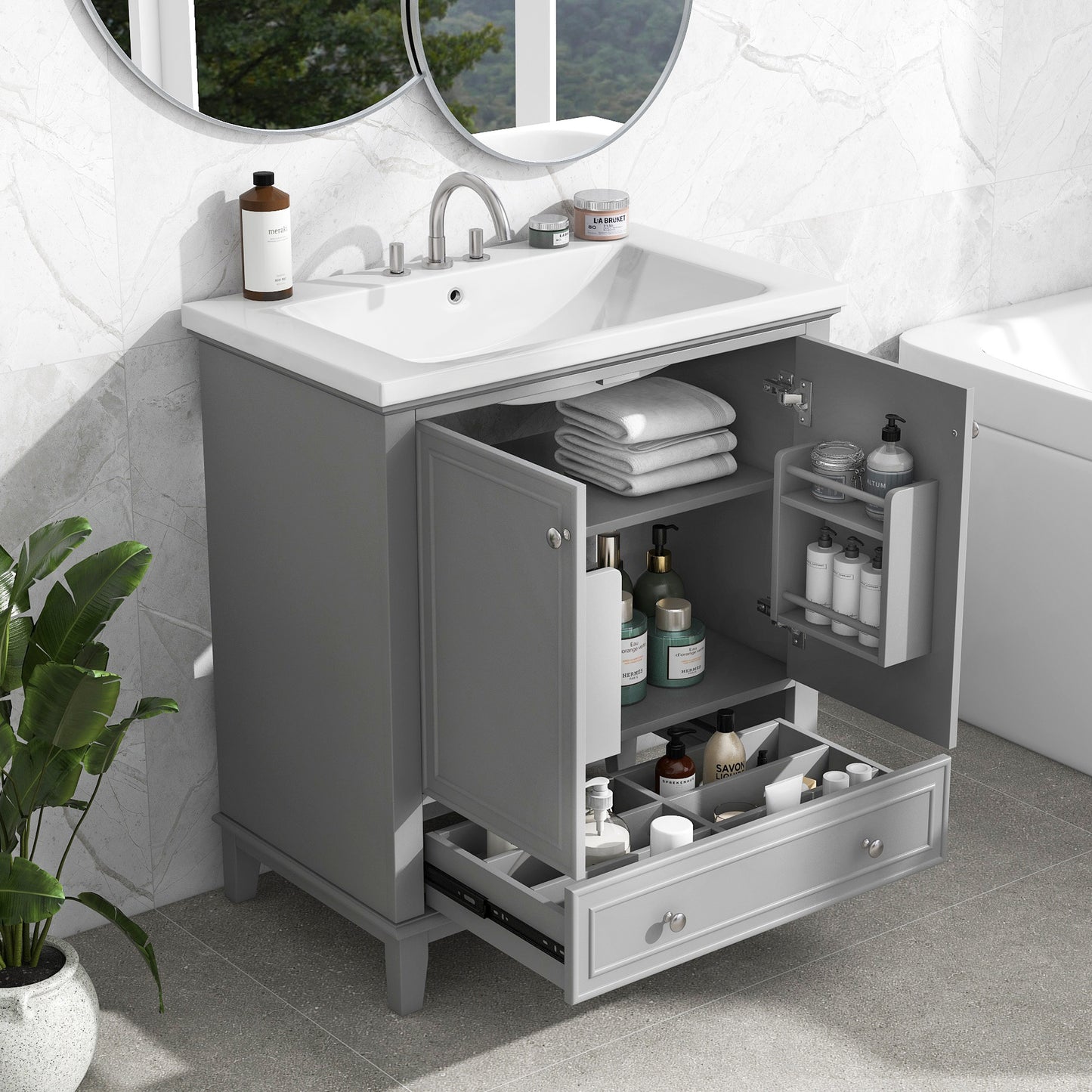 30\\\" Bathroom Vanity with Sink Combo, Multi-functional Bathroom Cabinet with Doors and Drawer, Solid Frame and MDF Board - Divine Heart L.A.