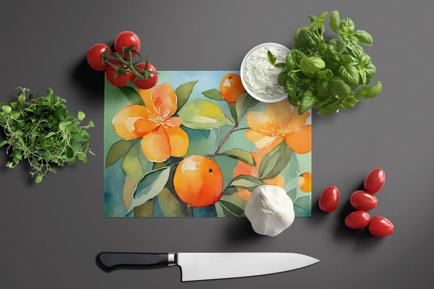 Orange Blossom Tempered Glass Kitchen Cutting and Serving Board