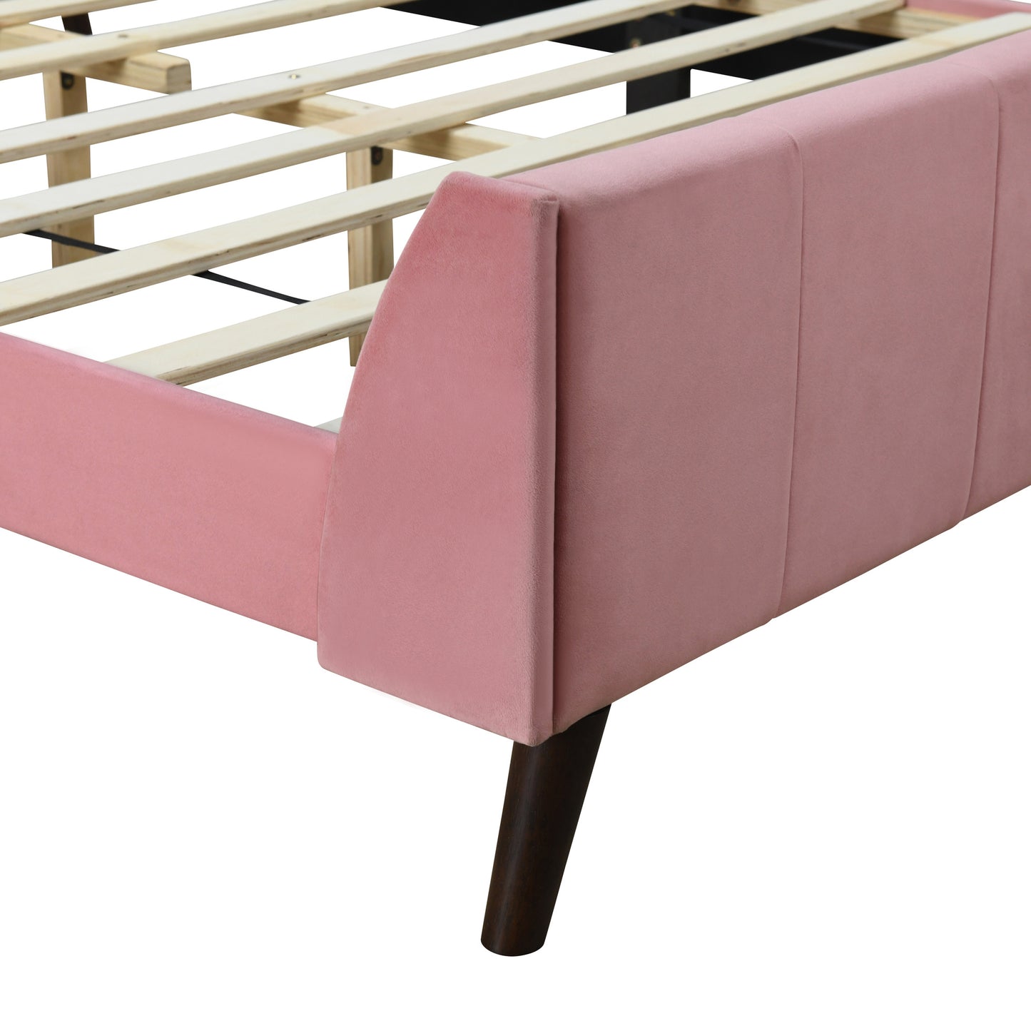 Queen Size Upholstered Platform Bed, Velvet, Pink