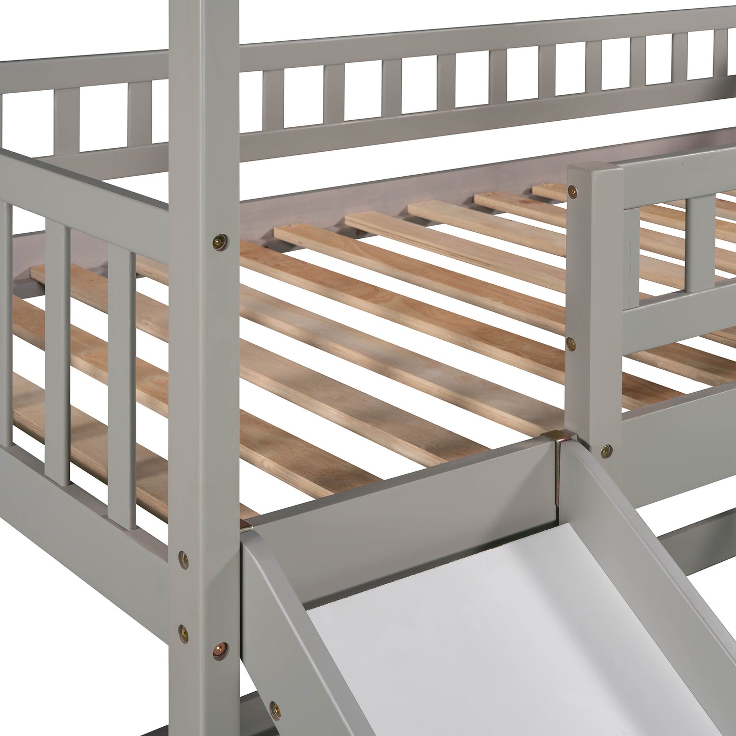 Twin Over Twin Bunk Bed with Two Drawers and Slide, House Bed with Slide