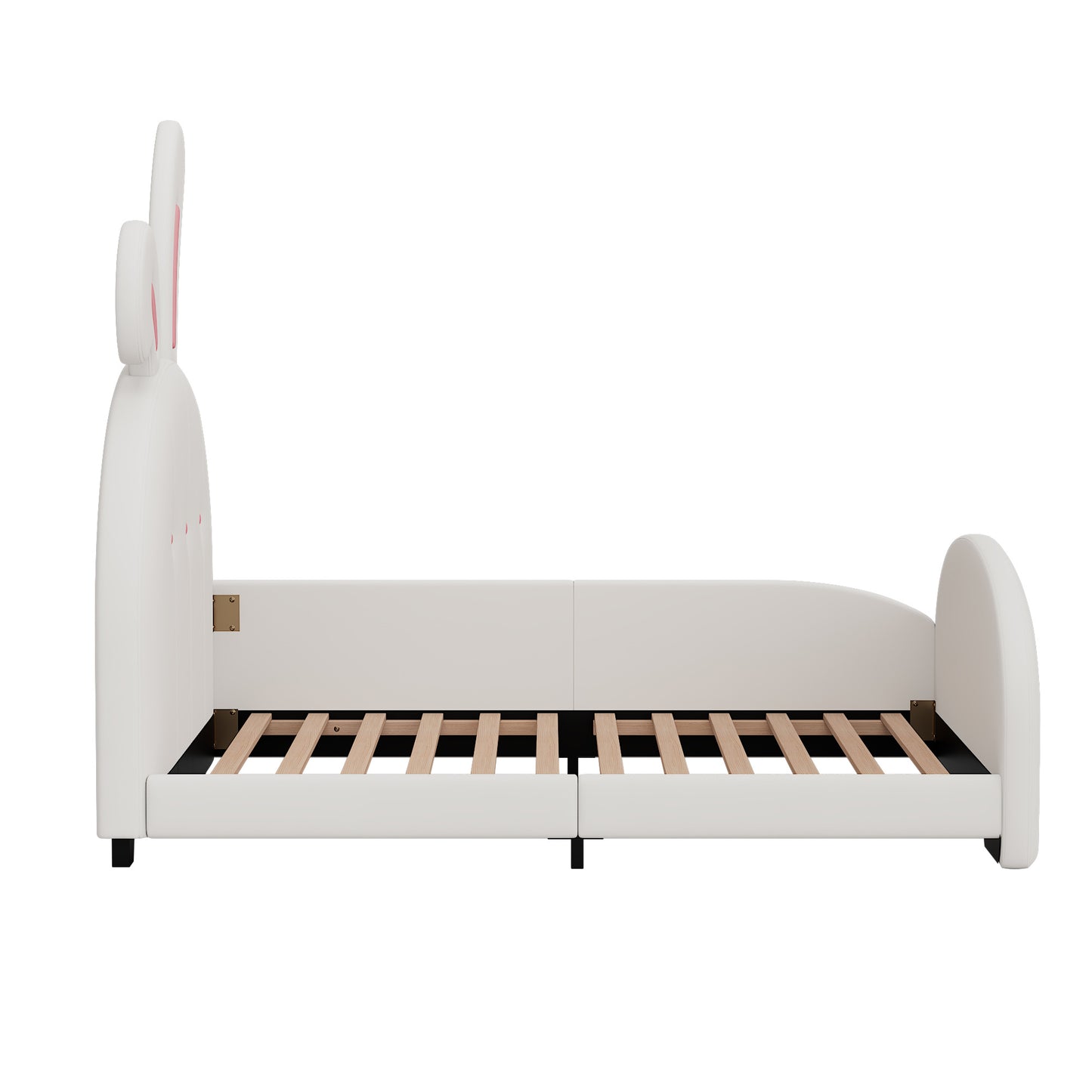 Twin size Upholstered Rabbit-Shape Princess Bed ,Twin Size Platform Bed with Headboard and Footboard,White