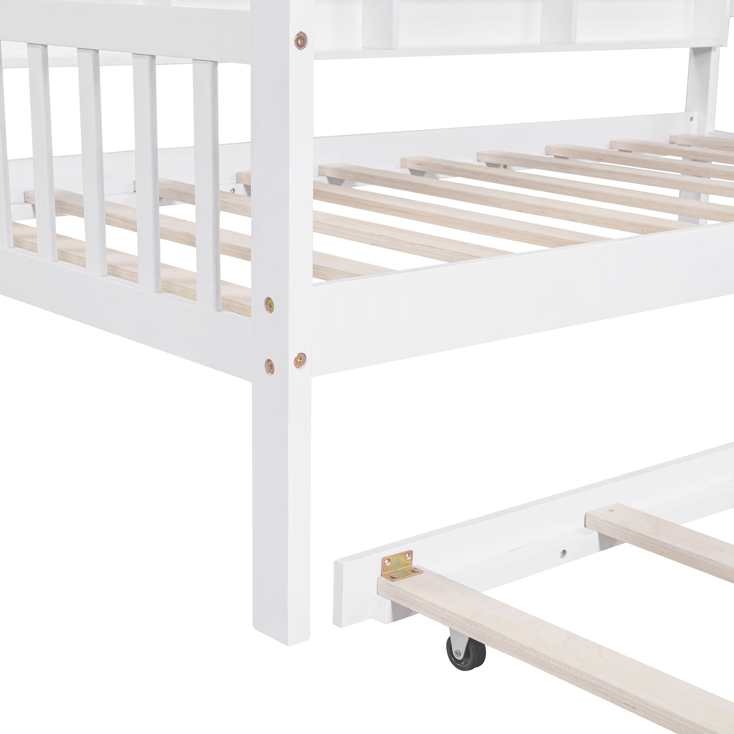 Wooden Twin Size House Bed with Trundle,Kids Bed with Shelf