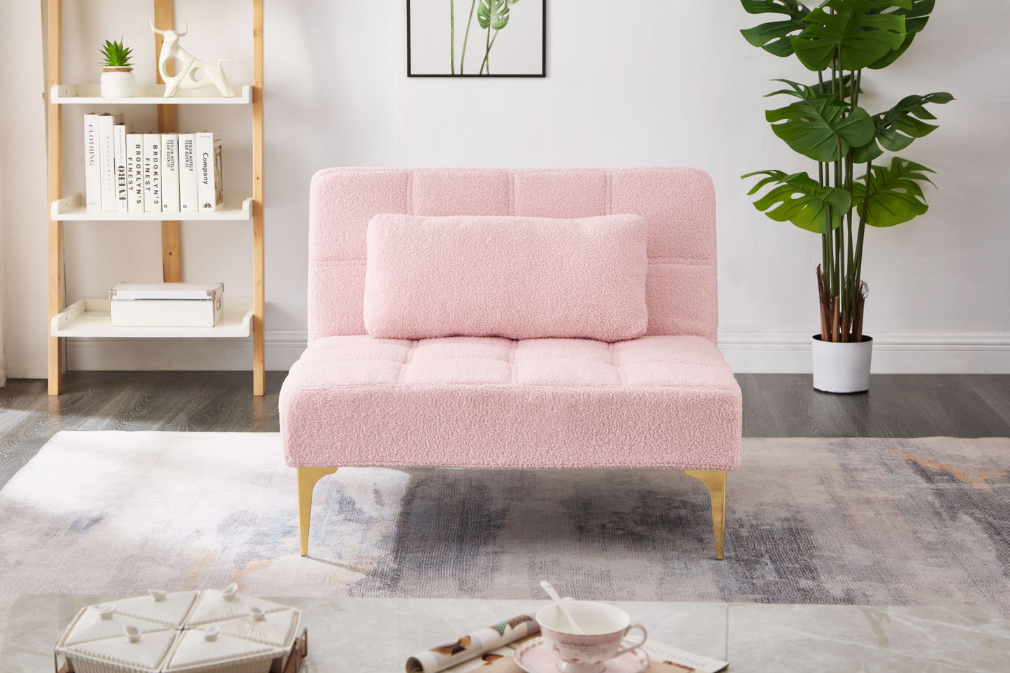 Aubrey Convertible Futon in Teddy Pink Plush