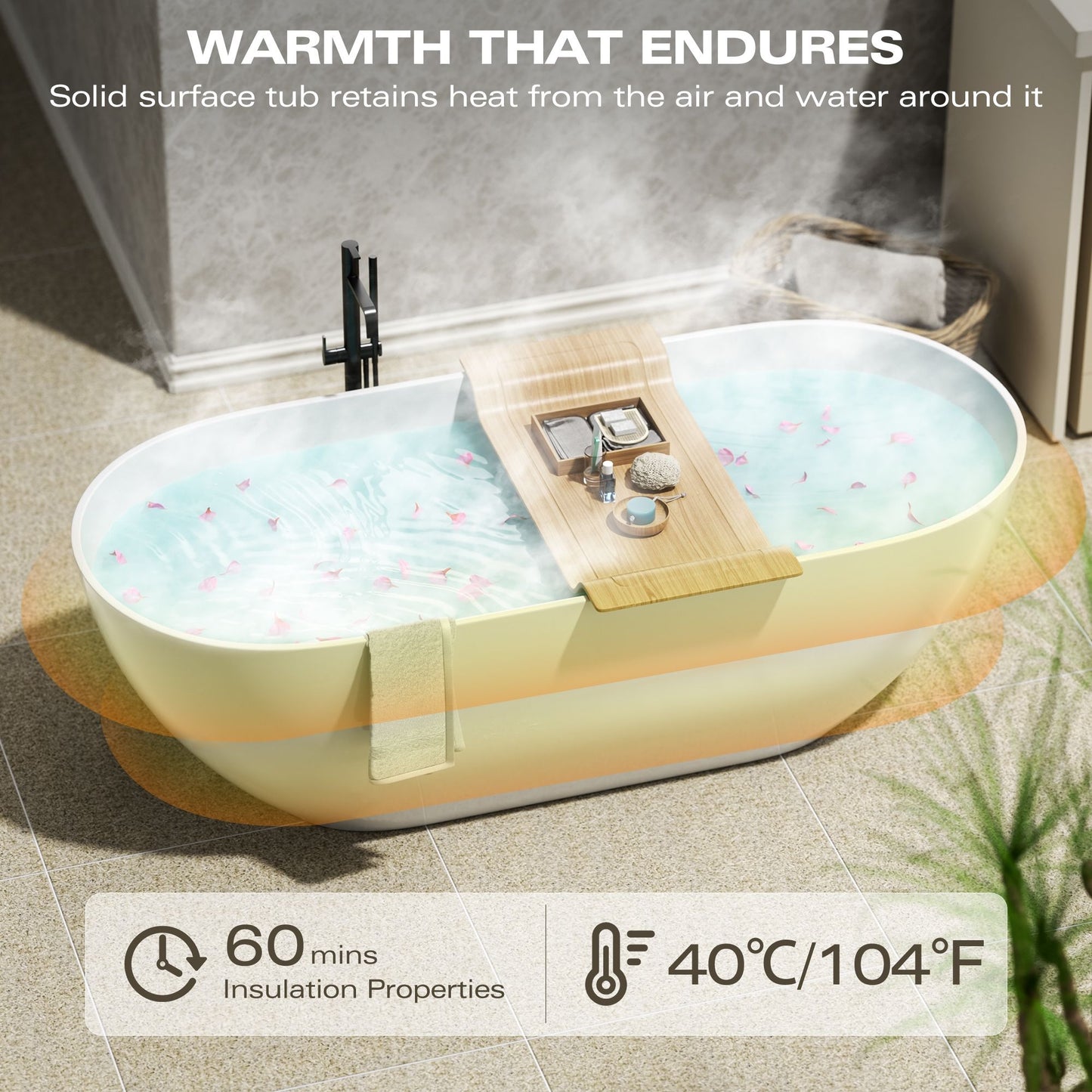 63" Freestanding Luxury Soaking Bathtub with Overflow and Pop-up Drain in Matte White 23S03-63MW