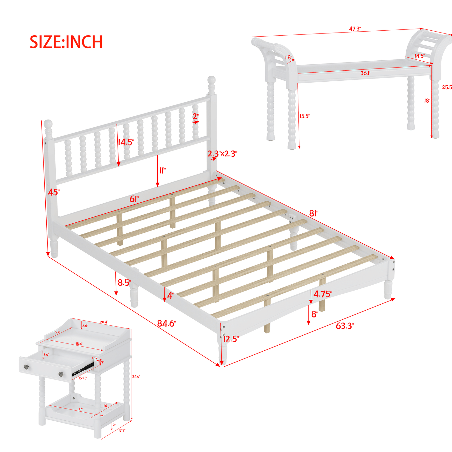 4 Pc. Queen Platform Bedroom Suite in White