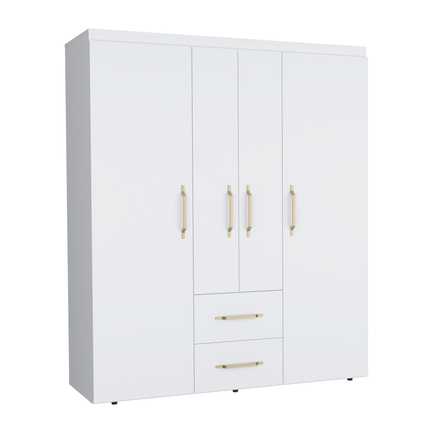 Bariloche Wardrobe with Hanging Rods, Shelves, and 2 Drawers in White