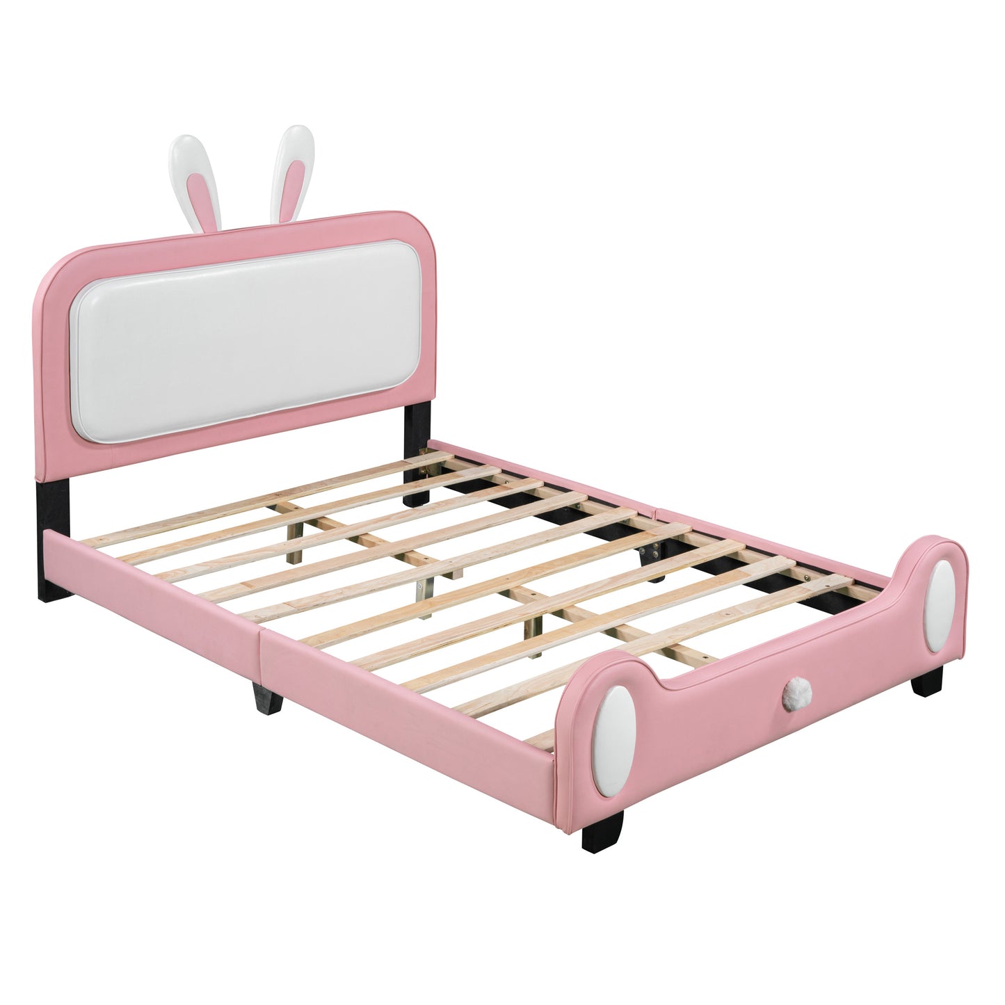 Full size Upholstered Rabbit-Shape Princess Bed ,Full Size Platform Bed with Headboard and Footboard