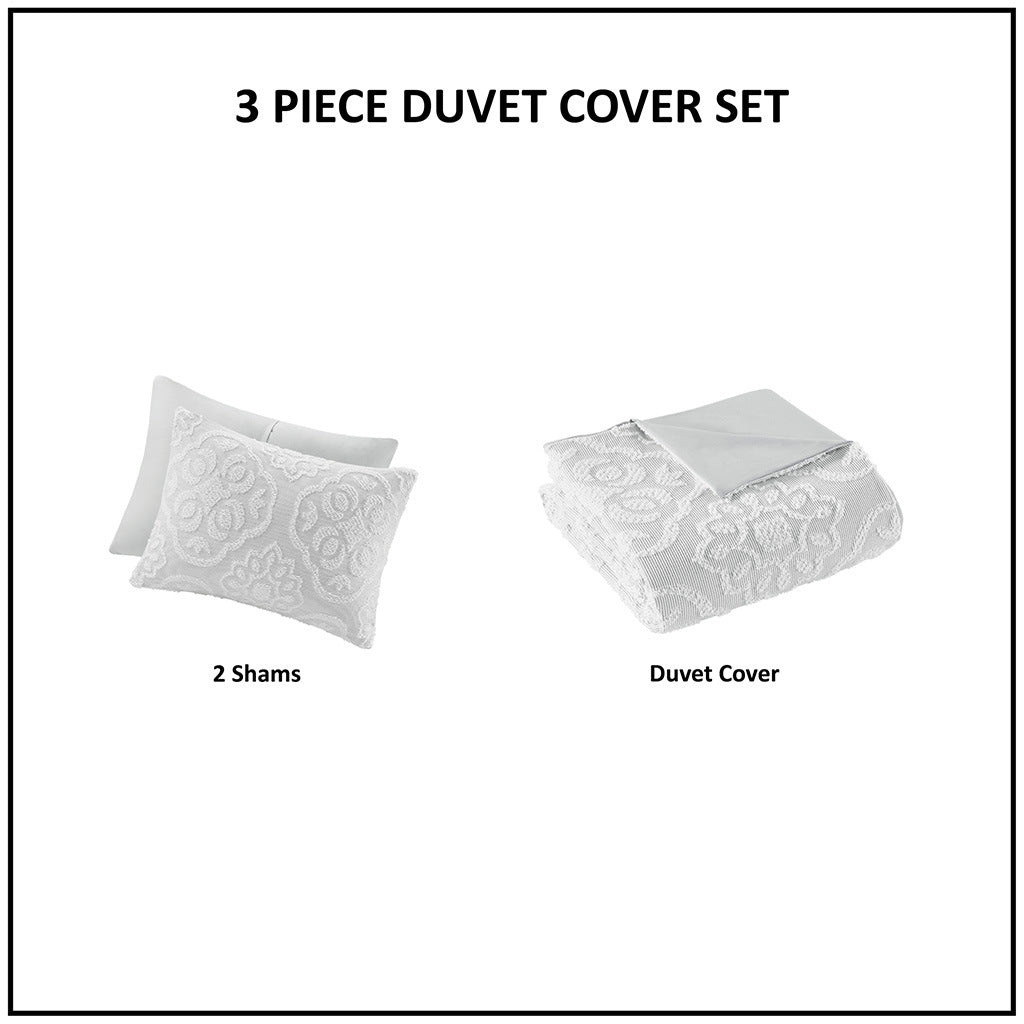 3 Piece Tufted Woven Medallion Duvet Cover Set