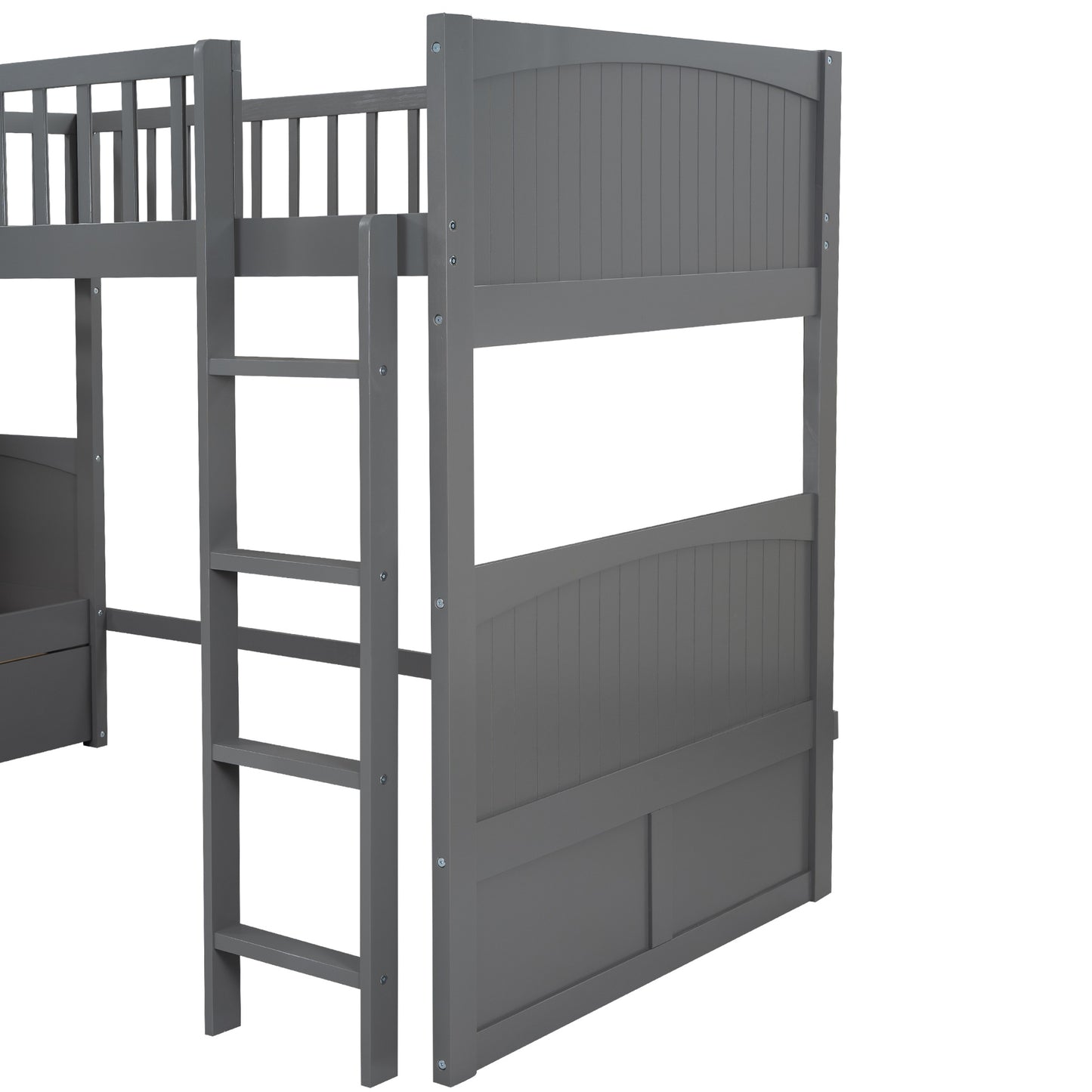 Twin Size Bunk Bed with a Loft Bed attached, with Two Drawers,Gray