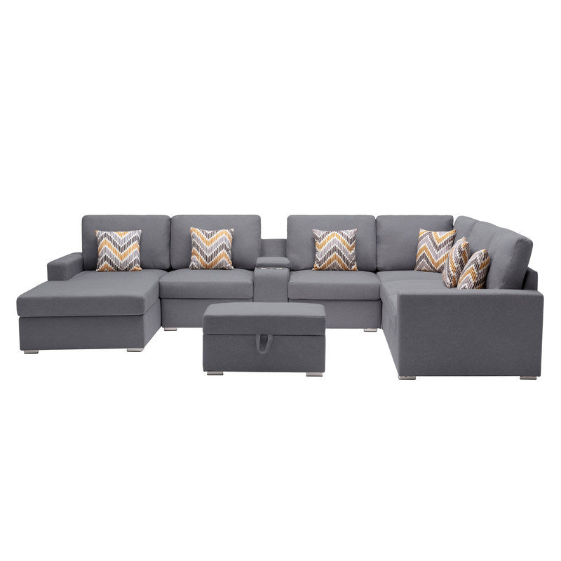 Nolan 135" 8Pc Reversible Sectional Sofa with Storage Ottoman