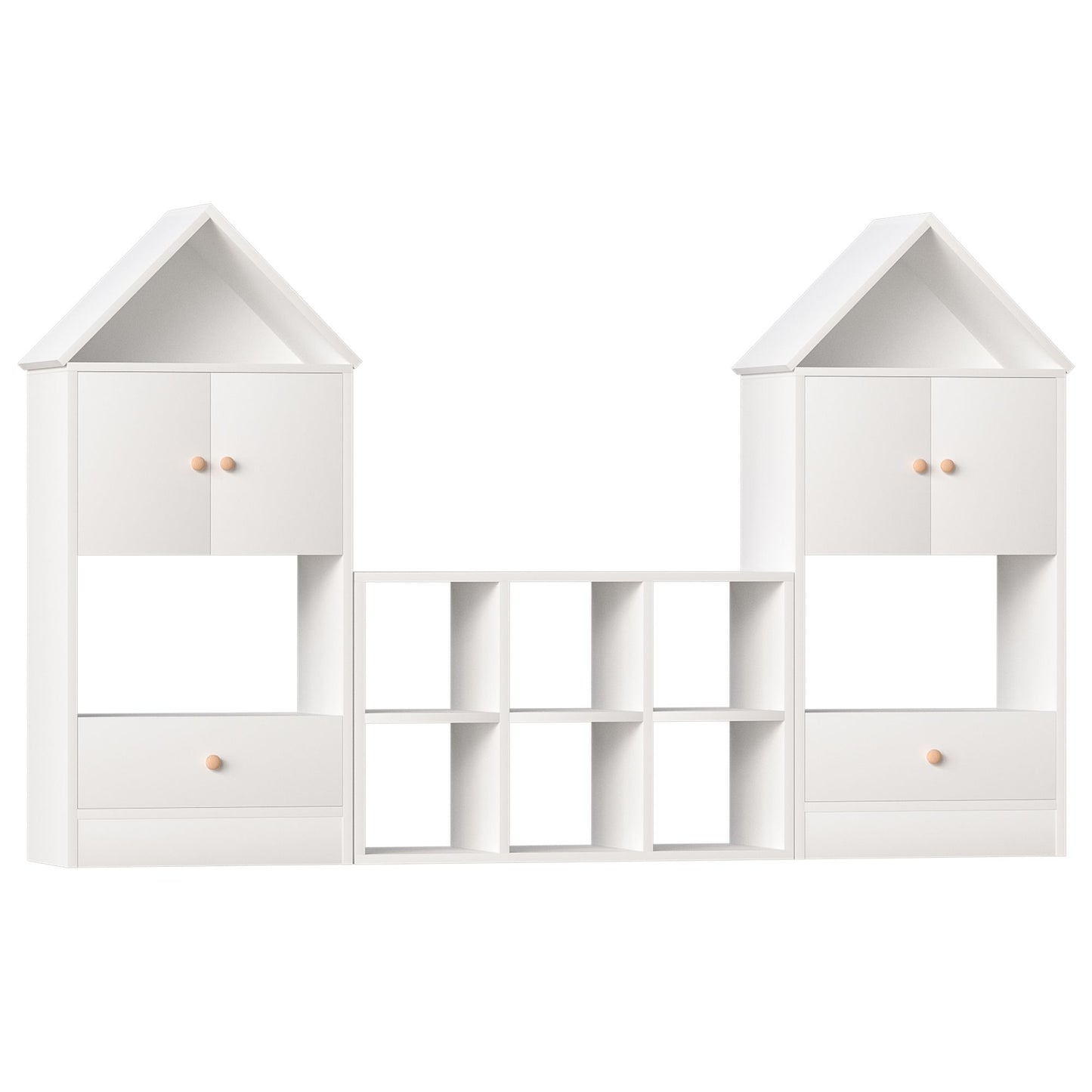 Children's House Shaped Bookcase with Multi-Functional Storage