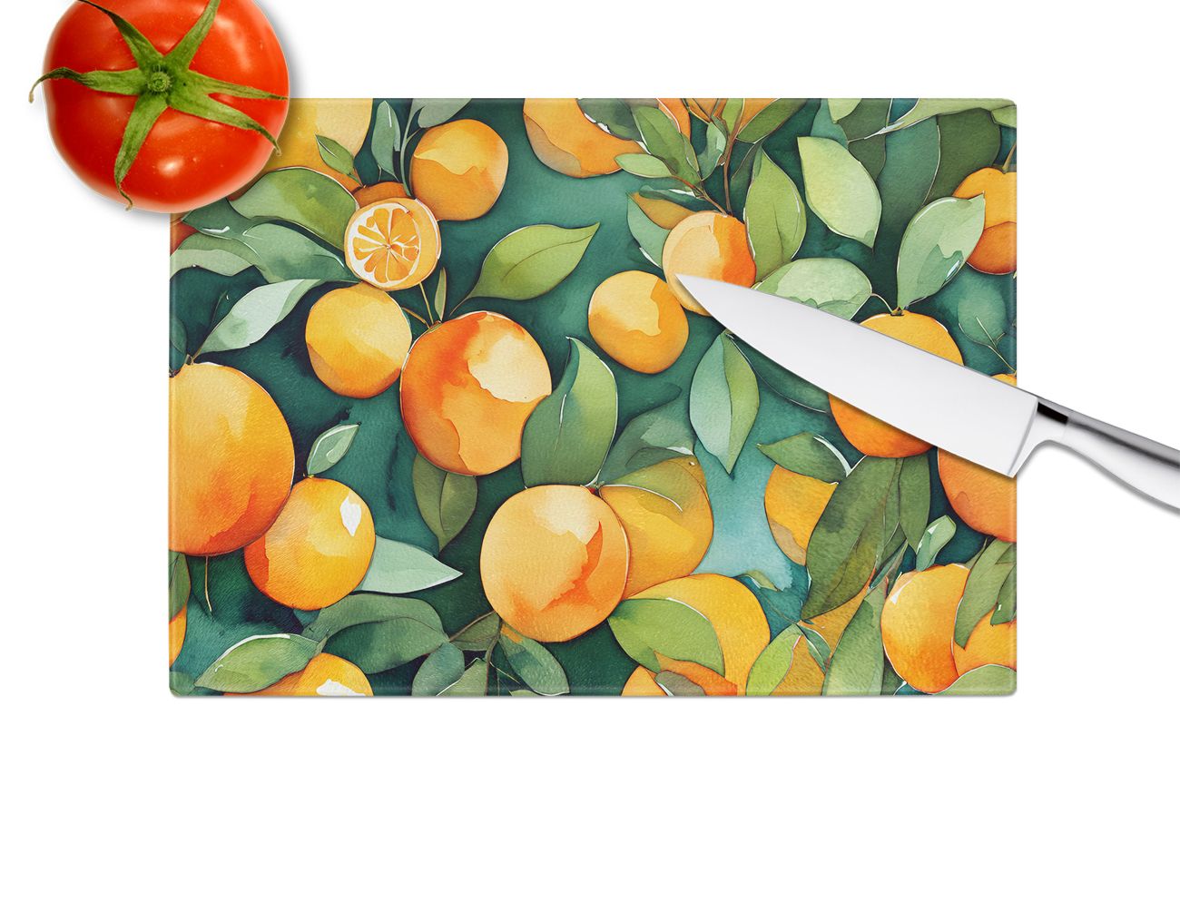 Orange Blossom II Tempered Glass Kitchen Cutting and Serving Board