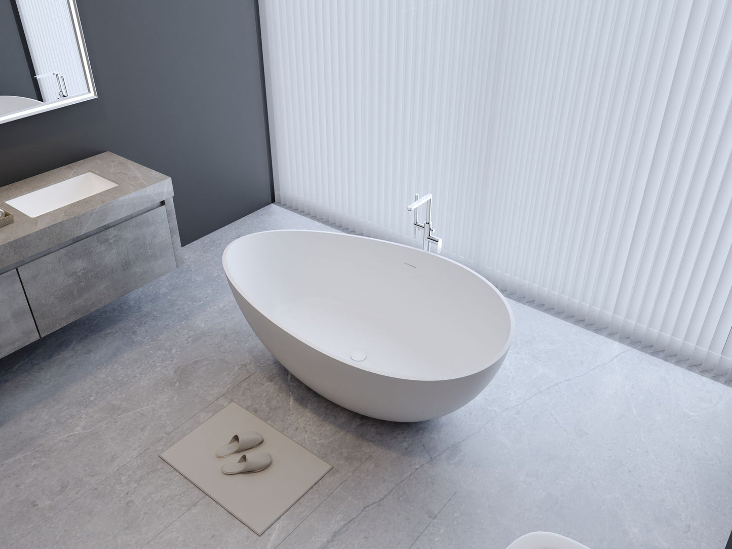 63" Freestanding Stone Resin Soaking Bathtub in Matte White 24S05-63MW