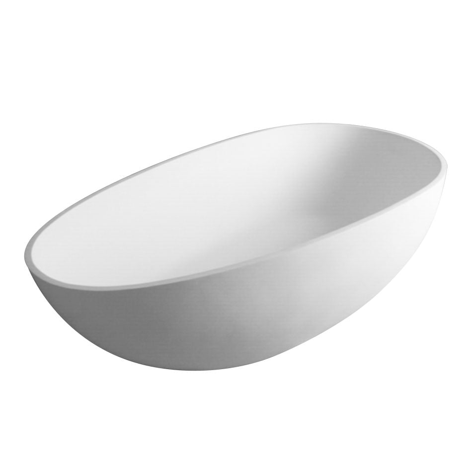 Freestanding Oval Soaking Bathtub in Matte White with Drain