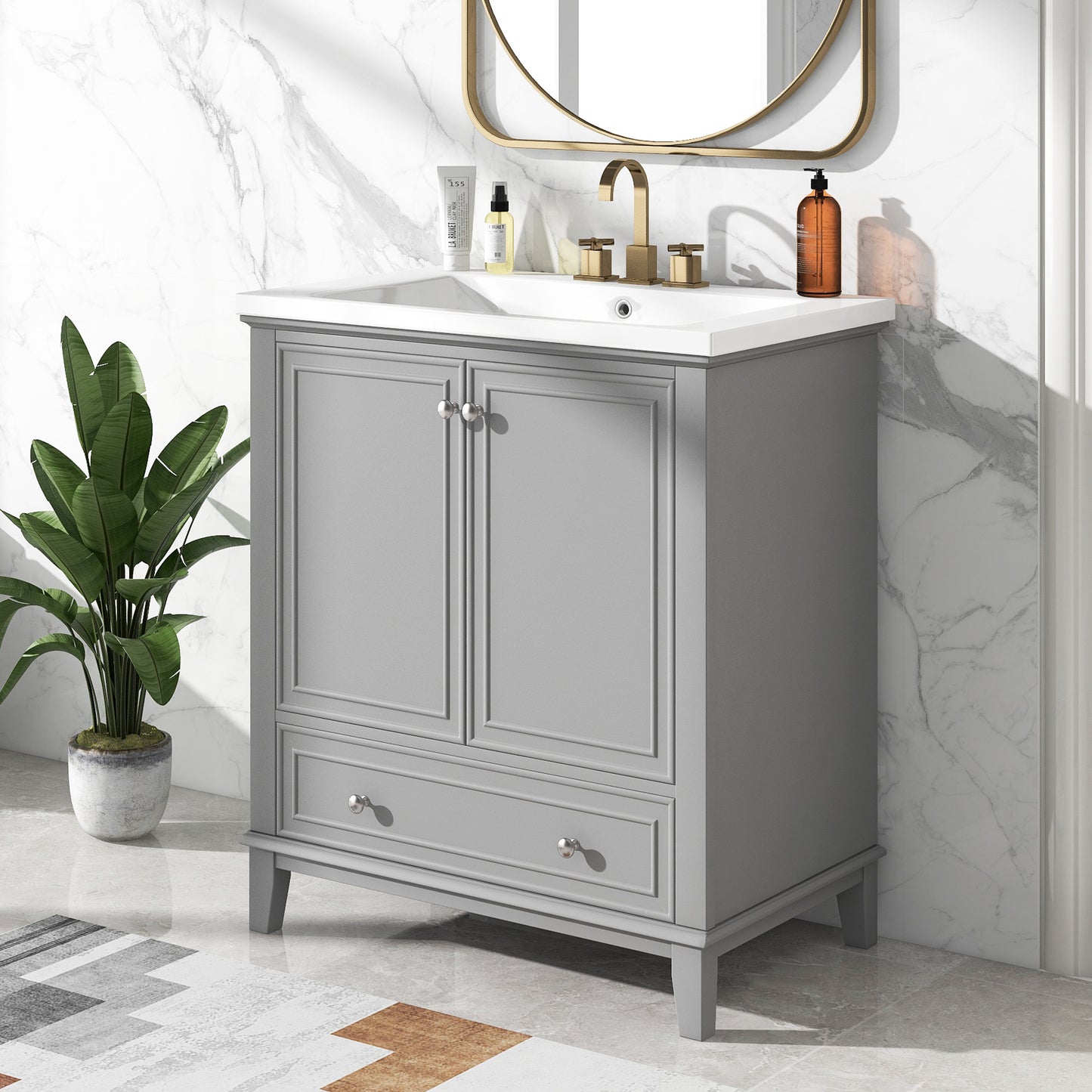 30\\\" Bathroom Vanity with Sink Combo, Multi-functional Bathroom Cabinet with Doors and Drawer, Solid Frame and MDF Board - Divine Heart L.A.