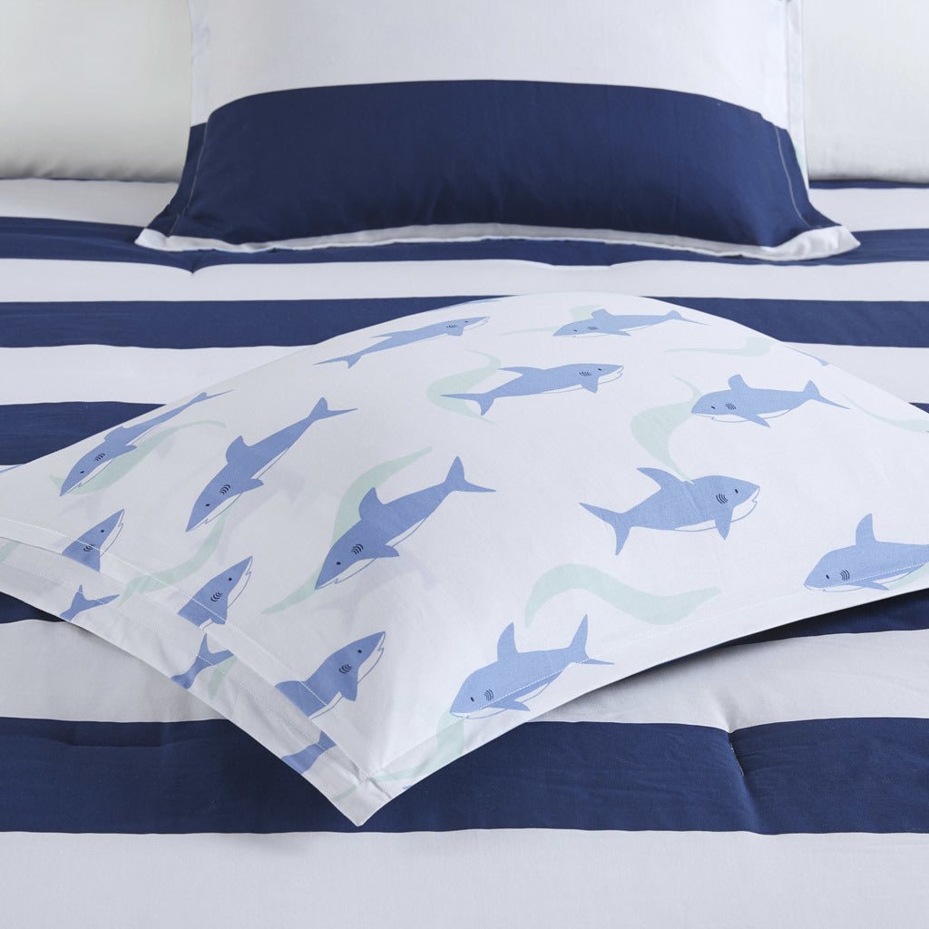 Cotton Cabana Stripe Reversible Comforter Set with Shark Reverse