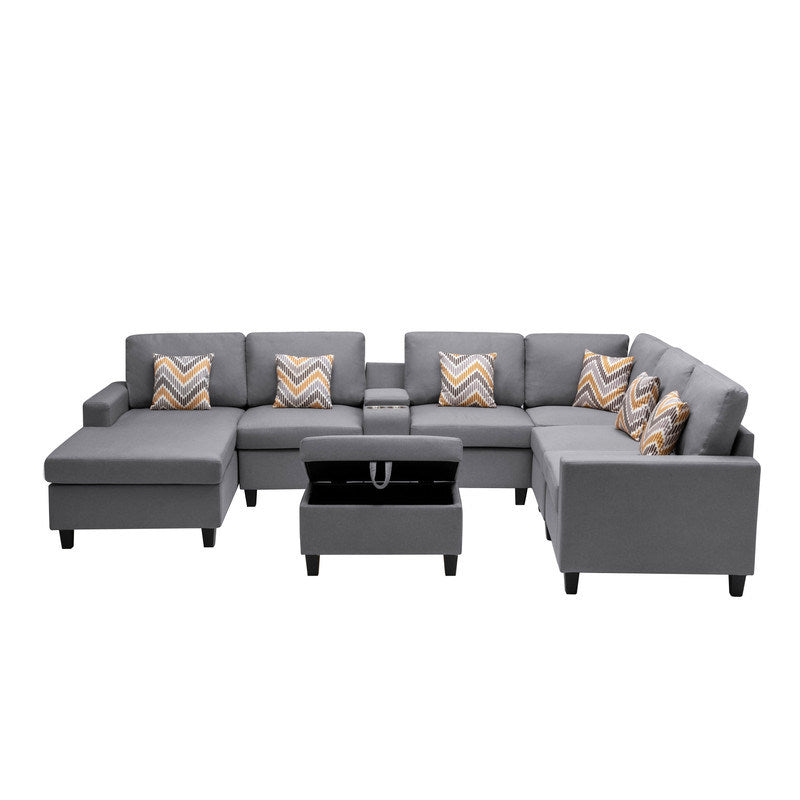 Nolan 135" 8Pc Reversible Sectional Sofa with Storage Ottoman